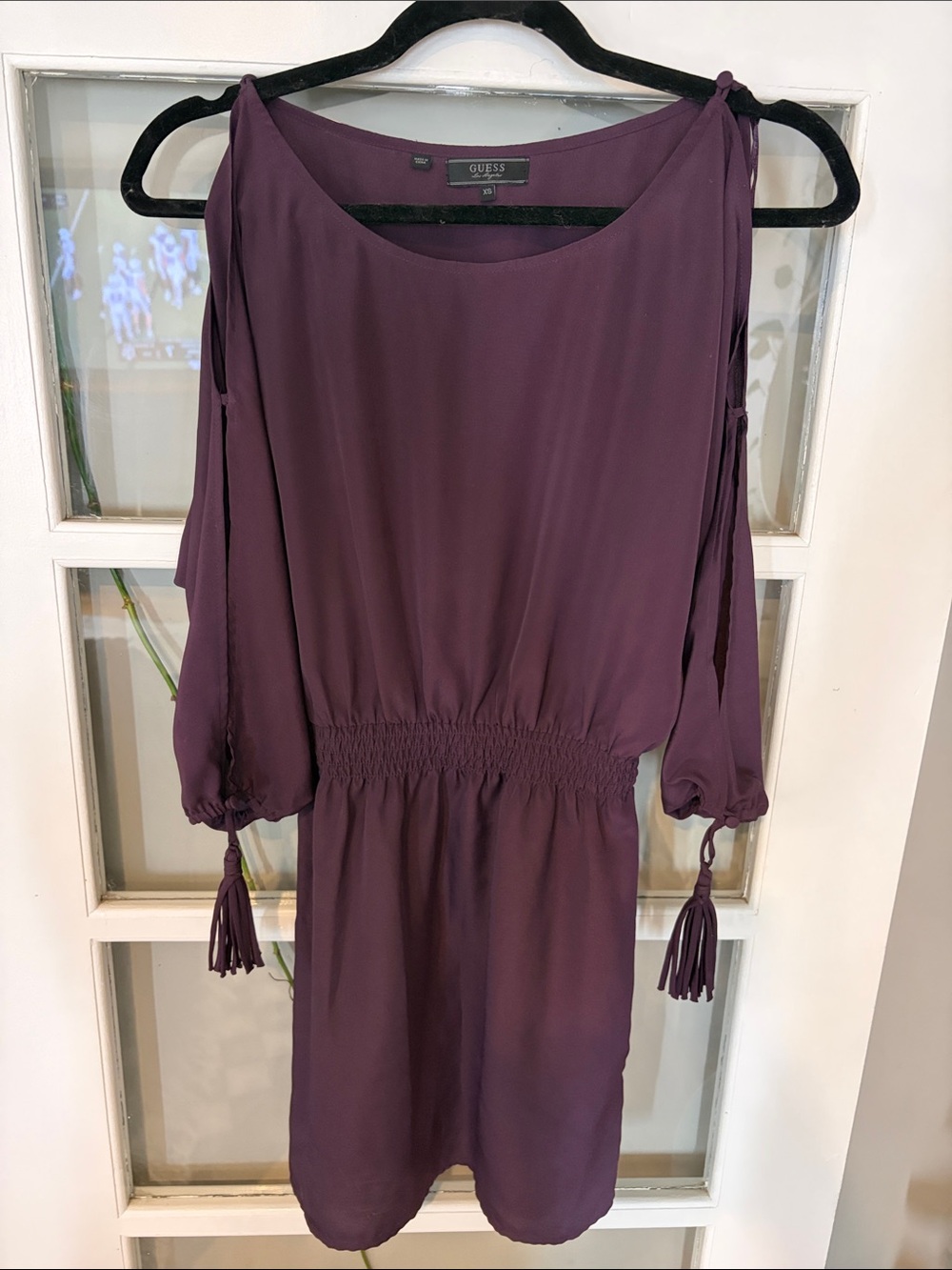 GUESS Los Angeles Purple Cold Shoulder Tassel Mini Dress – XS